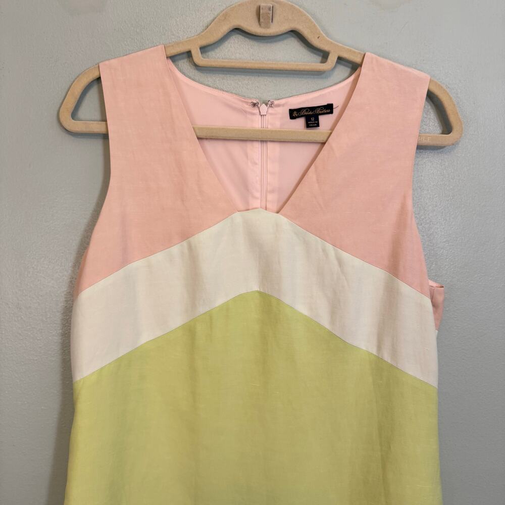 Brooks Bothers Mini Sheath Dress 12 Pink Green Colorblock Linen Blend Sleeveless - Picture 3 of 8